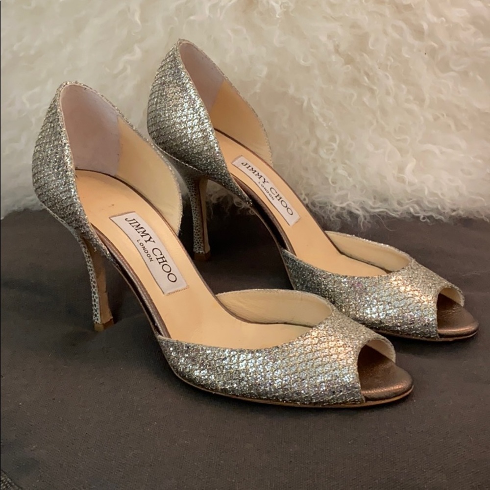 Jimmy Choo Glitter Mid-Heel Pumps